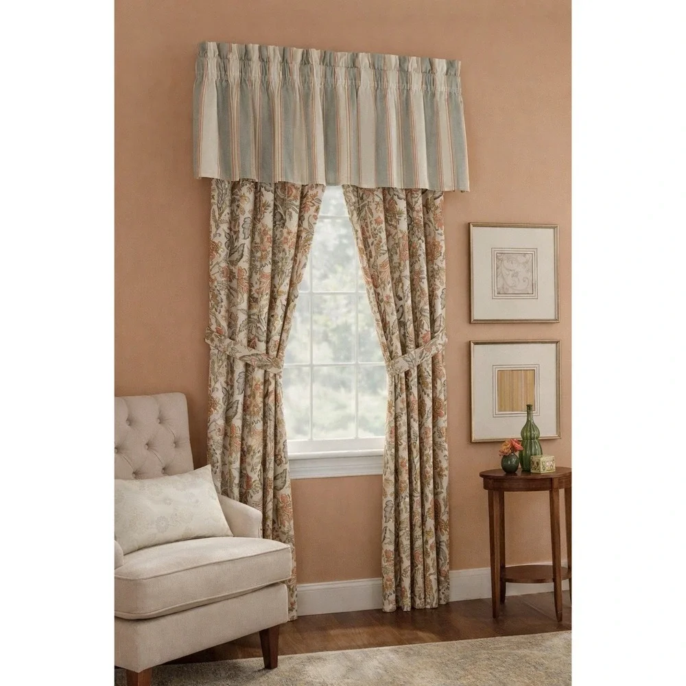 Biltmore Valance Earlom Pair 86 x 18 Cotton Striped Floral Window Valances New